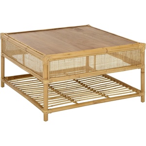 image:imageSAFAVIEH Furniture  Webber Square Coffee Table  Natural Solid Wood with Rattan Shelf Storage  Boho Living Room Table 315 W x 315 D x 177 H COF6519ANatural