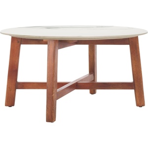 image:imageSAFAVIEH Home Collection  Samie Coffee Table Round White Ceramic Faux Marble Top with Walnut Brown Wood Base COF2902AWhite Ceramic Faux Marble