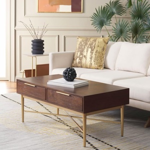 image:imageSAFAVIEH Home Collection Pierre BlackGold 2Drawer Rectangle Coffee Table Ideal for Living Room Office amp BedroomWalnutGold