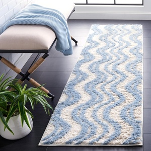 image:imageSAFAVIEH Norway Shag Collection Area Rug  67 Round Beige amp Ivory Wave Design NonShedding amp Easy Care 12inch Thick Ideal for High Traffic Areas in Living Room Bedroom NOR210BBlueIvory