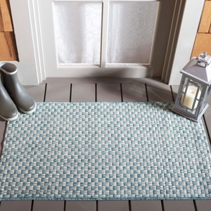 image:imageSAFAVIEH Washable Rug Outdoor Courtyard Collection  8 x 10 Light Blue amp Light Grey NonShedding amp Easy Cleaning Ideal for Patio Backyard Mudroom DIning Space CY865337121Light BlueLight Grey