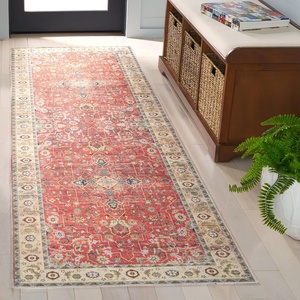 image:imageSafavieh Washable Rug Arizona Collection  8 x 10 Rust amp Aqua Slip Resistant amp Easy to Clean Ideal for Living Room Bedroom Home Office Dining Space ARZ126QRustBeige