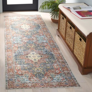 image:imageSafavieh Washable Rug Arizona Collection  8 x 10 Rust amp Aqua Slip Resistant amp Easy to Clean Ideal for Living Room Bedroom Home Office Dining Space ARZ126QRustBlue Green