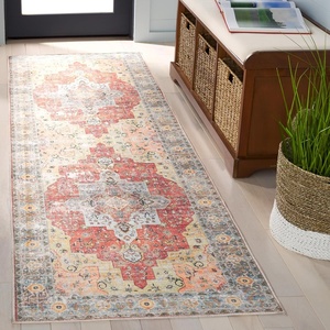 image:imageSafavieh Washable Rug Arizona Collection  8 x 10 Rust amp Aqua Slip Resistant amp Easy to Clean Ideal for Living Room Bedroom Home Office Dining Space ARZ126QRustAqua