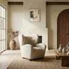 image:imageSAFAVIEH Couture Collection  Galloway Faux Shearling Wingback Accent Chair Beige Teddy Upholstered Lounge Seating SFV5139CTaupeWalnut