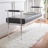 image:imageSAFAVIEH Home Collection PIM Shale VelvetChrome Long Rectangle Living Room Bedroom Entryway Foyer Office Hallway Upholstered Bench with ArmsBlack  Chrome