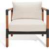 image:imageSAFAVIEH Outdoor Couture Collection Tommy Tropical Black MetalNatural Solid WoodWhite Cushion Patio Chair CPT1028A