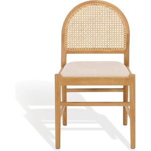 image:imageSAFAVIEH Couture  Laylie Dining Chair Set of 2  Natural Solid Wood amp Cane Rattan Weave with White Cushion  Fully Assembled  Ideal for Dining Room Kitchen 18 Seat Height SFV1607ESET2