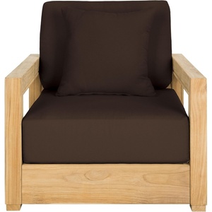 image:imageSAFAVIEH Couture  Montford Brazilian Teak Solid Wood IndoorOutdoor Arm Chair Brown Cushion Low Profile Lounge Chair 13 Seat Height Patio Furniture CPT1000CNaturalDark Brown