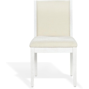 image:imageSAFAVIEH Couture Collection  Clarastella Set of 2 White Wood Dining Chairs Upholstered Dining Chairs with Beige Performance Fabric SFV4274ASET2WhiteBeige