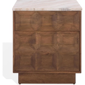 image:imageSAFAVIEH Couture Collection  Paxter Walnut amp White Marble Top 2Drawer Nightstand Modern Storage Bedside Table Fully Assembled SFV9758AWalnutWhite