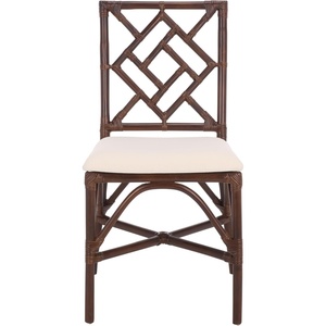 image:imageSAFAVIEH Furniture  Bhumi Accent Chair Set of 2  Coastal Design White amp Chocolate Brown Rattan  Fully Assembled  Ideal for Living Room Bedroom Dining Space 197 Seat Height ACH6509DSET2