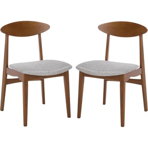 image:imageSAFAVIEH Furniture  Yamato Dining Chair Set of 2  Brown Solid Wood amp Grey Upholstered Cushion  Ideal for Dining Room Kitchen 18 Seat Height DCH3600ASET2BrownGrey