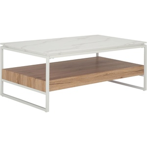 image:imageSAFAVIEH Home Collection  Aurelian White Faux Marble Rectangular Coffee Table with Lower Wood Shelf Modern Design COF7016AWhite Faux MarbleNatural