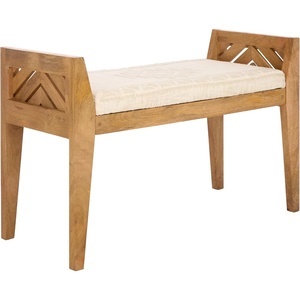 image:imageSAFAVIEH Home Collection  Hamburg Bench Natural Solid Wood Frame with Beige Upholstered Seat BCH3702ABeigeNatural