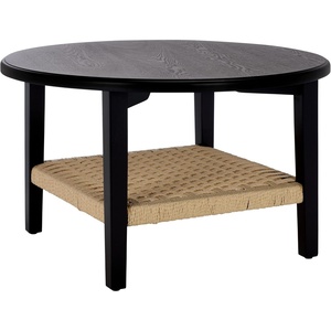 image:imageSAFAVIEH Home Collection  Nomand Walnut Round Coffee Table with Ash Veneer Top amp Woven Rope Shelf Modern 1Shelf Living Room Design COF2314ABlackNatural