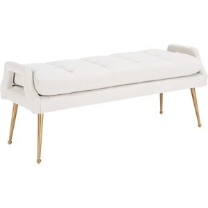 image:imageSAFAVIEH Home Collection Everdeen Glam Silver Grey VelvetGold Pillow Top Tufted BenchLight GreyGold