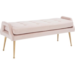 image:imageSAFAVIEH Home Collection Everdeen Glam Silver Grey VelvetGold Pillow Top Tufted BenchPinkGold