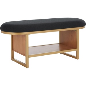 image:imageSAFAVIEH Home Collection Iona BlackWalnut Open Shelf Bench with CushionBlackNatural