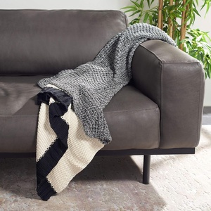 image:imageSAFAVIEH Home Collection Pyrus Modern BeigeDark Grey 50 x 60inch Decorative Throw Blanket