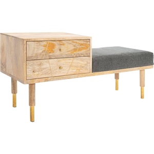 image:imageSAFAVIEH Home Collection TAFT NaturalGrey Fabric Solid Wood 2Drawer Cushion Seated Bench