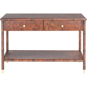 image:imageSAFAVIEH Home Collection Tudor Dark BrownGold 2Drawer Lower Shelf Console Table Fully Assembled