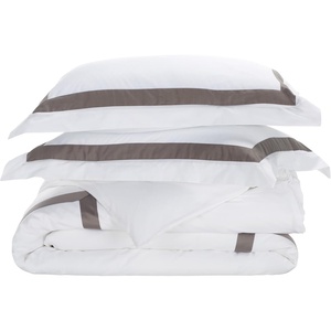 image:imageSAFAVIEH Home Hotel Collection Duvet Cover Set  300TC 100 Cotton Percale 3Piece Golden Taupe amp White FullQueen  Includes 1 Duvet Cover amp 2 Pillow Shams DVT1001AQGreyWhite