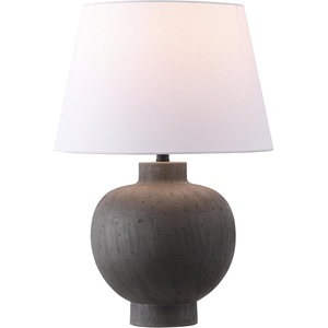 image:imageSAFAVIEH Lighting Collection  Benita Brushed Grey Resin Table Lamp with Fabric Shade 22 Modern Bedside or Living Room Light E26 Bulb Compatible TBL4651AGray