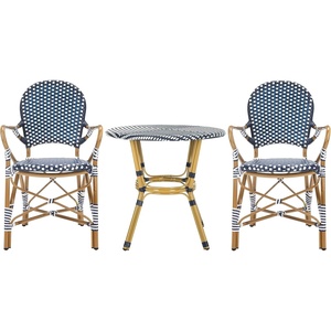 image:imageSAFAVIEH Outdoor  Hooper California 3 Piece Bistro Set  Navy amp White Faux Wicker amp Aluminum Frame  Coastal Design  Ideal for Patio Deck Sunroom Dining Area PAT9501AKIT2NavyWhite