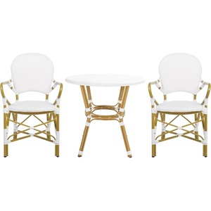 image:imageSAFAVIEH Outdoor  Hooper California 3 Piece Bistro Set  Navy amp White Faux Wicker amp Aluminum Frame  Coastal Design  Ideal for Patio Deck Sunroom Dining Area PAT9501AKIT2White