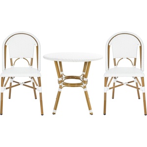 image:imageSAFAVIEH Outdoor  Salcha California 3 Piece Bistro Set  Navy amp White Faux Wicker amp Aluminum Frame  Coastal Design  Ideal for Patio Deck Sunroom Dining Area PAT9500AKIT2White