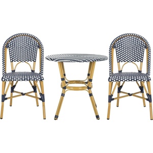 image:imageSAFAVIEH Outdoor  Salcha California 3 Piece Bistro Set  Navy amp White Faux Wicker amp Aluminum Frame  Coastal Design  Ideal for Patio Deck Sunroom Dining Area PAT9500AKIT2NavyWhite