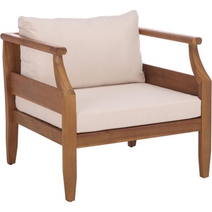 image:imageSAFAVIEH Outdoor Patio Furniture Collection  Alta Chair Solid Wood with Cushions Modern Lounge Seating PAT6811Teak BrownCream