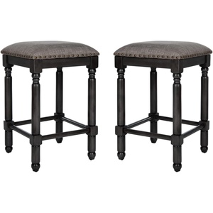 image:imageSafavieh Couture Home Collection Preston Grey Linen and Grey Walnut 25inch Counter Stool Set of 2GreyGrey Walnut With Copper Nailheads