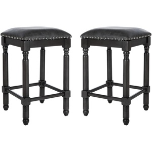 image:imageSafavieh Couture Home Collection Preston Grey Linen and Grey Walnut 25inch Counter Stool Set of 2GreyGrey Walnut With Silver Nailheads