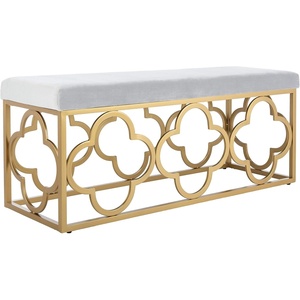 image:imageSafavieh Home Fleur 45inch Glam Grey Velvet and Gold Rectangle BenchGrey  Gold