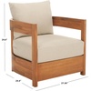 image:imageSAFAVIEH Outdoor Patio Furniture Collection  Kento Natural Wood Arm Chair Set of 2 with Taupe Cushions Wide amp Deep Comfortable Seating Modern Design PAT7097ANaturalTaupe