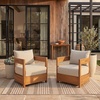 image:imageSAFAVIEH Outdoor Patio Furniture Collection  Kento Natural Wood Arm Chair Set of 2 with Taupe Cushions Wide amp Deep Comfortable Seating Modern Design PAT7097ANaturalTaupe