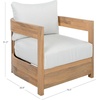image:imageSAFAVIEH Outdoor Patio Furniture Collection  Kento Natural Wood Arm Chair Set of 2 with Taupe Cushions Wide amp Deep Comfortable Seating Modern Design PAT7097AOakIvory