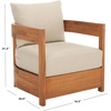 image:imageSAFAVIEH Outdoor Patio Furniture Collection  Kento Natural Wood Arm Chair Set of 2 with Taupe Cushions Wide amp Deep Comfortable Seating Modern Design PAT7097ANaturalTaupe
