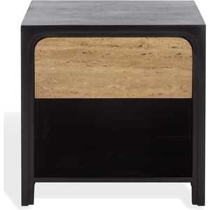 image:imageSAFAVIEH Couture Collection  Halcyon Black amp Travertine Drawer Nightstand Fully Assembled Bedside Table with Storage SFV5776ATravertineBlack