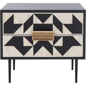 image:imageSAFAVIEH Couture Collection Kimori BlackWhite Aztec 2Drawer Nightstand Fully Assembled