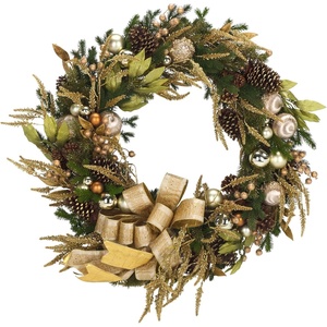 image:imageSAFAVIEH Home Collection  Luxe Gilded Pine Holiday Wreath with Gold Ornaments Ribbon amp Pinecones 34Inch Festive Decor FXP1097AMulticolor