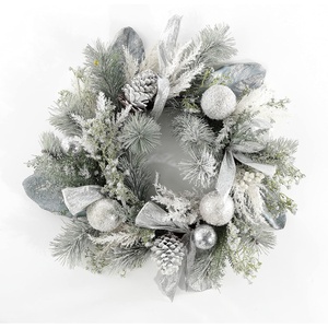 image:imageSAFAVIEH Home Collection 26inch Decorative Artificial Frosted Pine Wreath with Ornaments Fully Assembled
