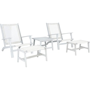 image:imageSAFAVIEH Outdoor  Chantelle Lounge Set  Natural amp Black  Solid Wood with Cushion  Coastal LowSeat Design  Ideal for Patio Deck Porch Backyard PAT7076EGreyGrey