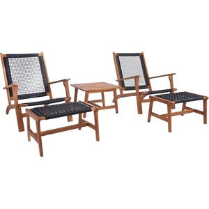 image:imageSAFAVIEH Outdoor  Chantelle Lounge Set  Natural amp Black  Solid Wood with Cushion  Coastal LowSeat Design  Ideal for Patio Deck Porch Backyard PAT7076ENaturalBlack
