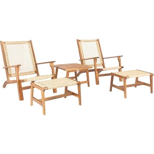 image:imageSAFAVIEH Outdoor  Chantelle Lounge Set  Natural amp Black  Solid Wood with Cushion  Coastal LowSeat Design  Ideal for Patio Deck Porch Backyard PAT7076ENaturalNatural