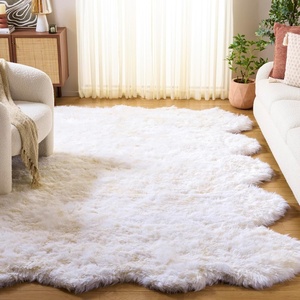 image:imageSAFAVIEH Sheep Skin Collection Area Rug  6 Square Natural amp White Handmade Rustic Glam Genuine Pelt 34inch Thick Ideal for High Traffic Areas in Living Room Bedroom SHS211A