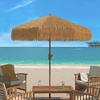 image:imageSAFAVIEH 11ft Outdoor Patio Umbrella Round Tiki Collection Tropical Brown Crank No Tilt for Deck Backyard Poolside PAT8112A