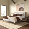 image:imageSAFAVIEH Couture Collection  Giuliano Walnut Wood Frame Bed Ivory Fabric Upholstered Headboard Queen Size No Box Spring Needed SFV1804BQIvoryNatural